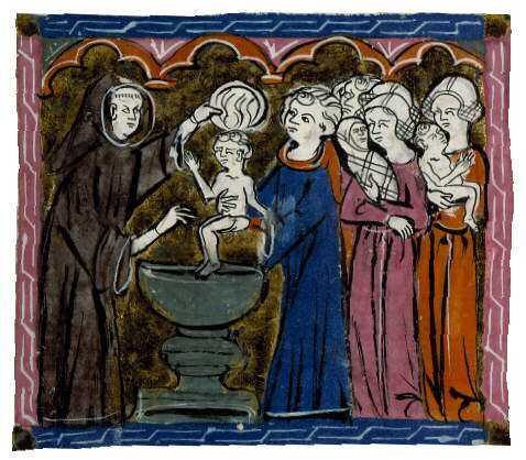 Le sacrement du baptême, miniature XIIe siècle