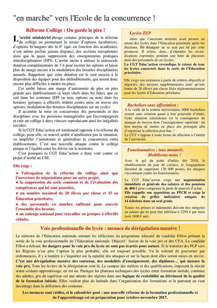 Loi Travail et premières annonces de Jean-Michel Blanquer : le 4 pages de rentrée de la CGT Educ'action 59-62