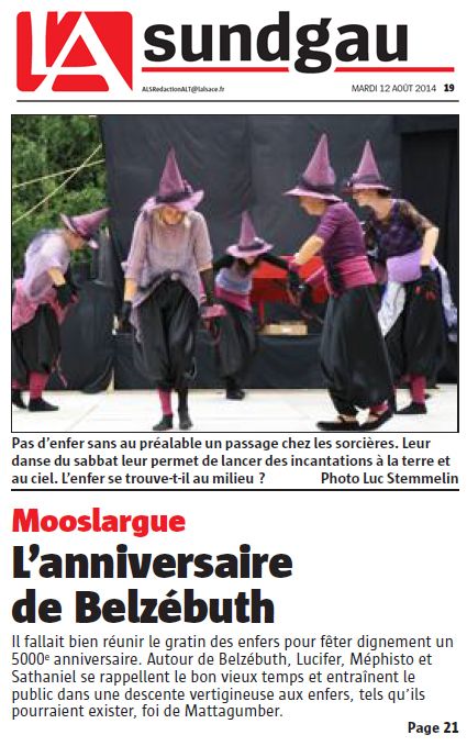 L Anniversaire De Belzebuth C Est Ce Soir A Mooslargue L Alsace Du 12 Aout 14 Les Mattagumber L Anniversaire De Belzebuth C Est Ce Soir A Mooslargue L Alsace Du 12 Aout 14 Les Mattagumber