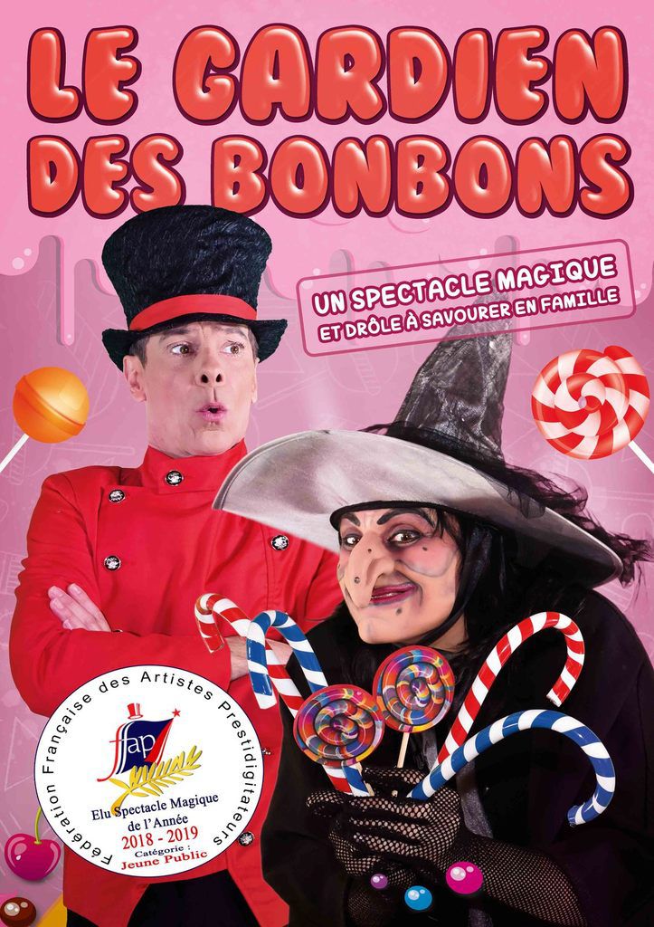 gardien, bonbons, magie, arlequin, enfants, folie, spectacle, var