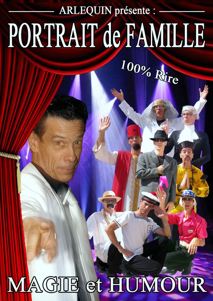 portrait de famille, arlequin, magie, spectacle