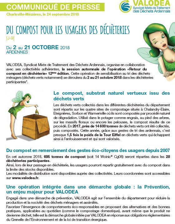 Valodéa : Opération Compost en Déchetterie 2 au 21 octobre 2018