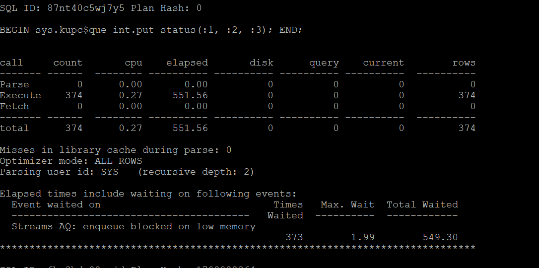 Datapump - Export très lent - Streams AQ : enqueue blocked on low memory -  LAMI DBA