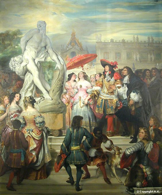 Puget présentant la statue de Milon de Crotone à Louis XIV dans les Jardins de Versailles