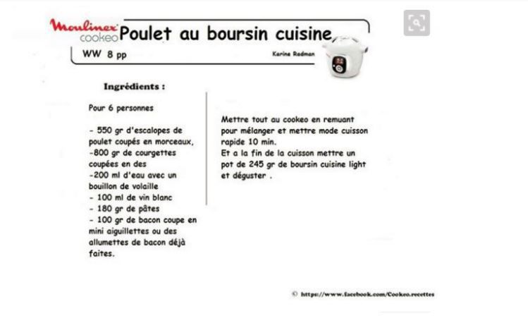 Poulet Boursin cookeo weight watchers
