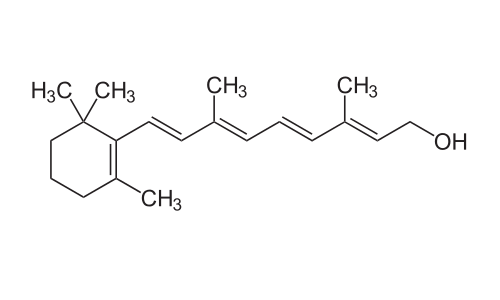 La vitamina A o retinolo è un alcool a catena lunga con un anello beta-iononico. Il trans-retinolo è la forma più attiva.