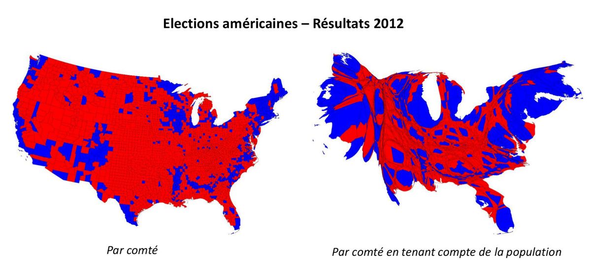 élections du président américain - répartition des votes à l'échelle des comtés - population - grand électeurs - swing states - Résultats - 2012 - Mark Newman