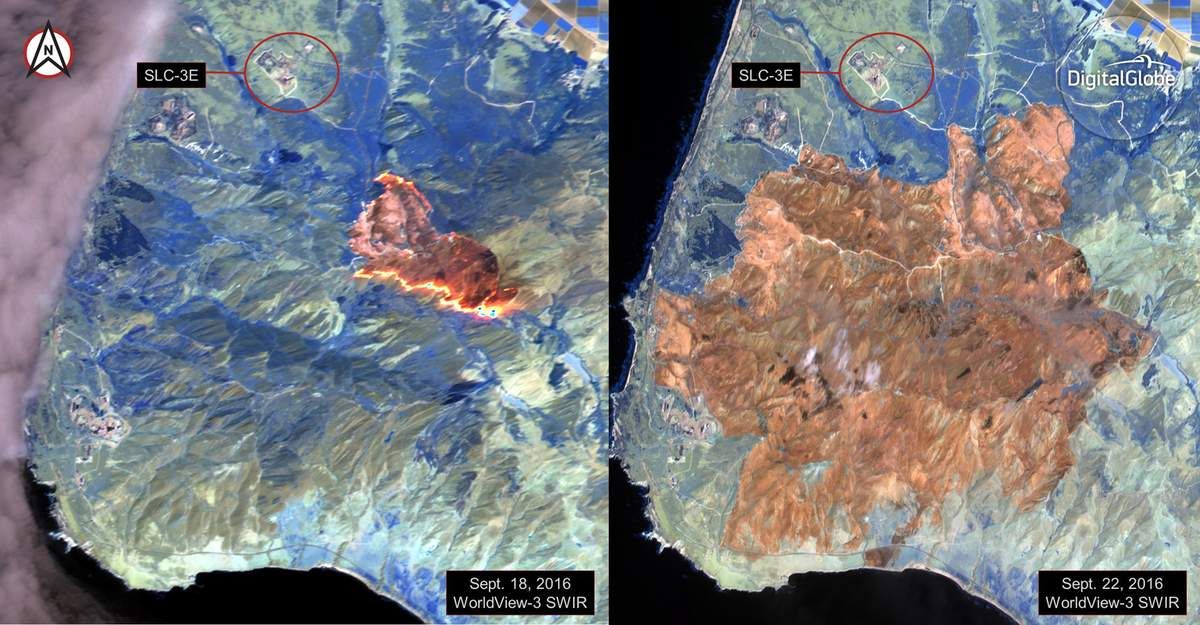 Vandenberg - VAFB - Canyon Fire - WorldView-3 - WordView-4 - report de lancement - Septembre 2016 - Digital Globe -SWIR - Wild fires - Incendie