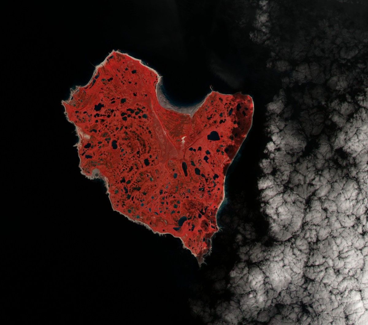 Saint-Valentin - coeur vu du ciel - île en forme de coeur - satellite - amoureux - rouge - observation de la Terre