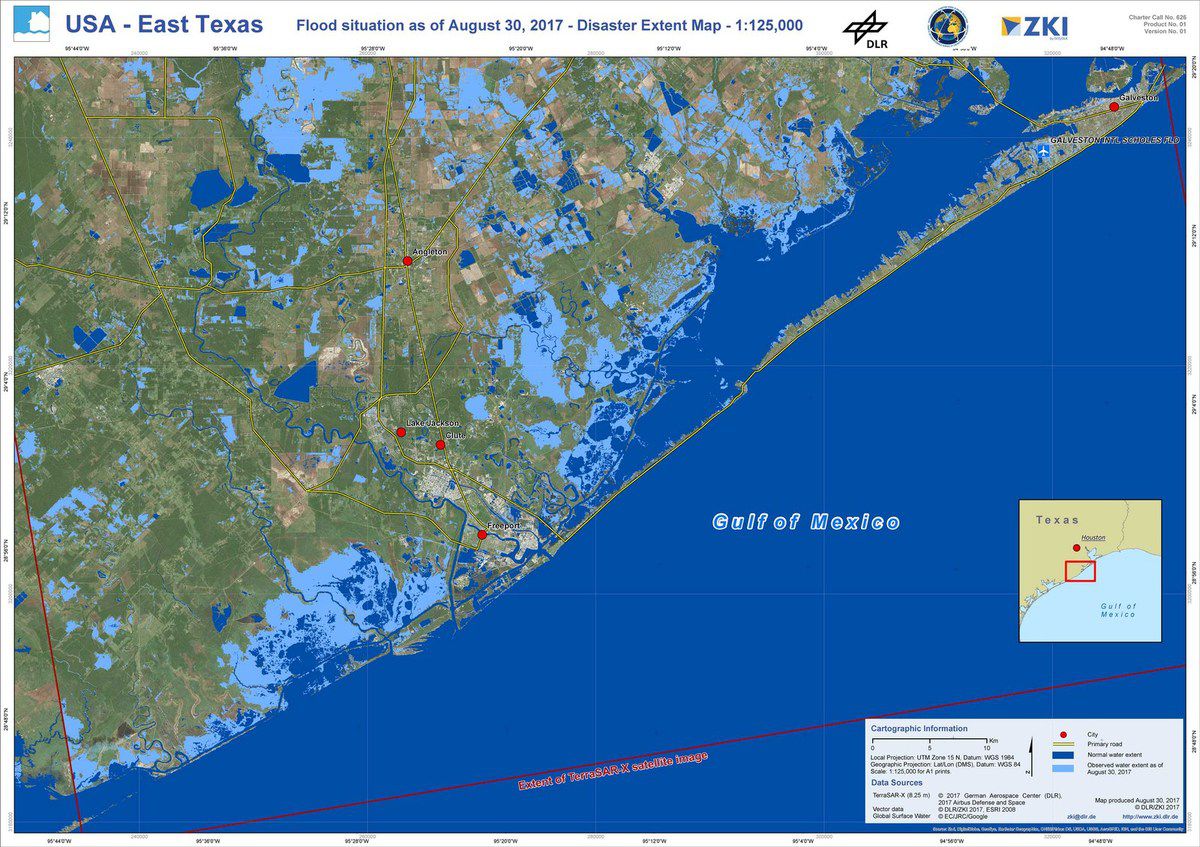 Harvey - Houston - Floods - Inondations - International Charter Space and Major Disasters - USGS - TerraSAR-X - DLR/ZKI - Rapid mapping - Emergency response