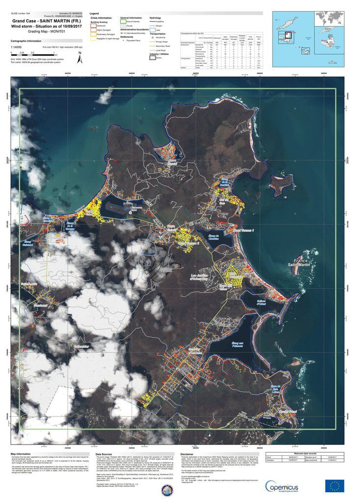 Saint-Matin - Sint-Marteen - Irma - dégâts - Impact - Damage - dommages - Copernicus - Rapid mapping - Emergency mapping - Septembre 2017