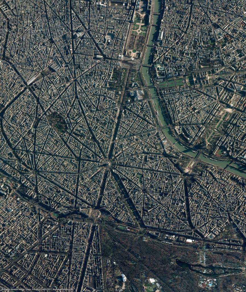 Paris - satellite Pleiades - 9 décembre 2017 - Hommage à Johnny Hallyday - vu du ciel - vue aérienne - Airbus Defence and Space - CNES - Observation de la Terre - Earth observation