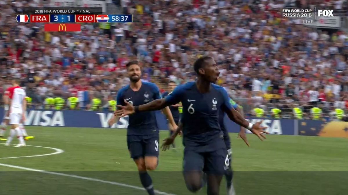 But - Paul Pogba - Les bleus - France-Croatie - 3-1 - 59ème minute - France - Croatie - Prodcution TV - satellite - Signal international - Diffuseur - Droit TV - FIFA