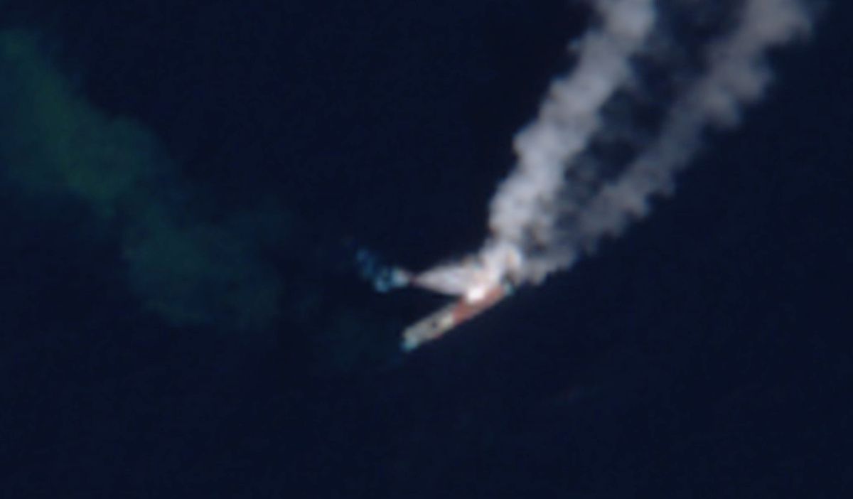 Grande America - Incendie - Fire - Naufrage - Sentinel-2 - Copernicus - satellite - marée noire - oil spill - Abeille Bourbon - emergency - Atlantique - accident