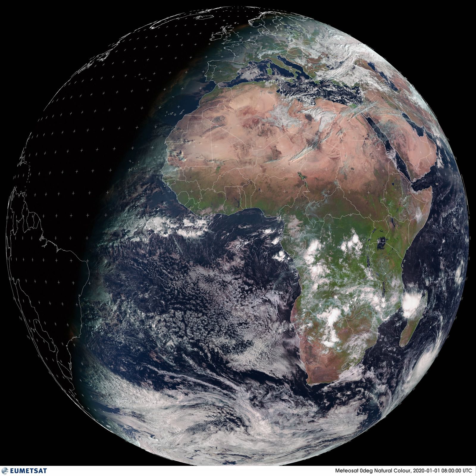 Eumetsat - Meteosat 11 - Meteosat 0 degree - First day of the year - 2020 - Nouvel an - Jour de l'an - Meteo