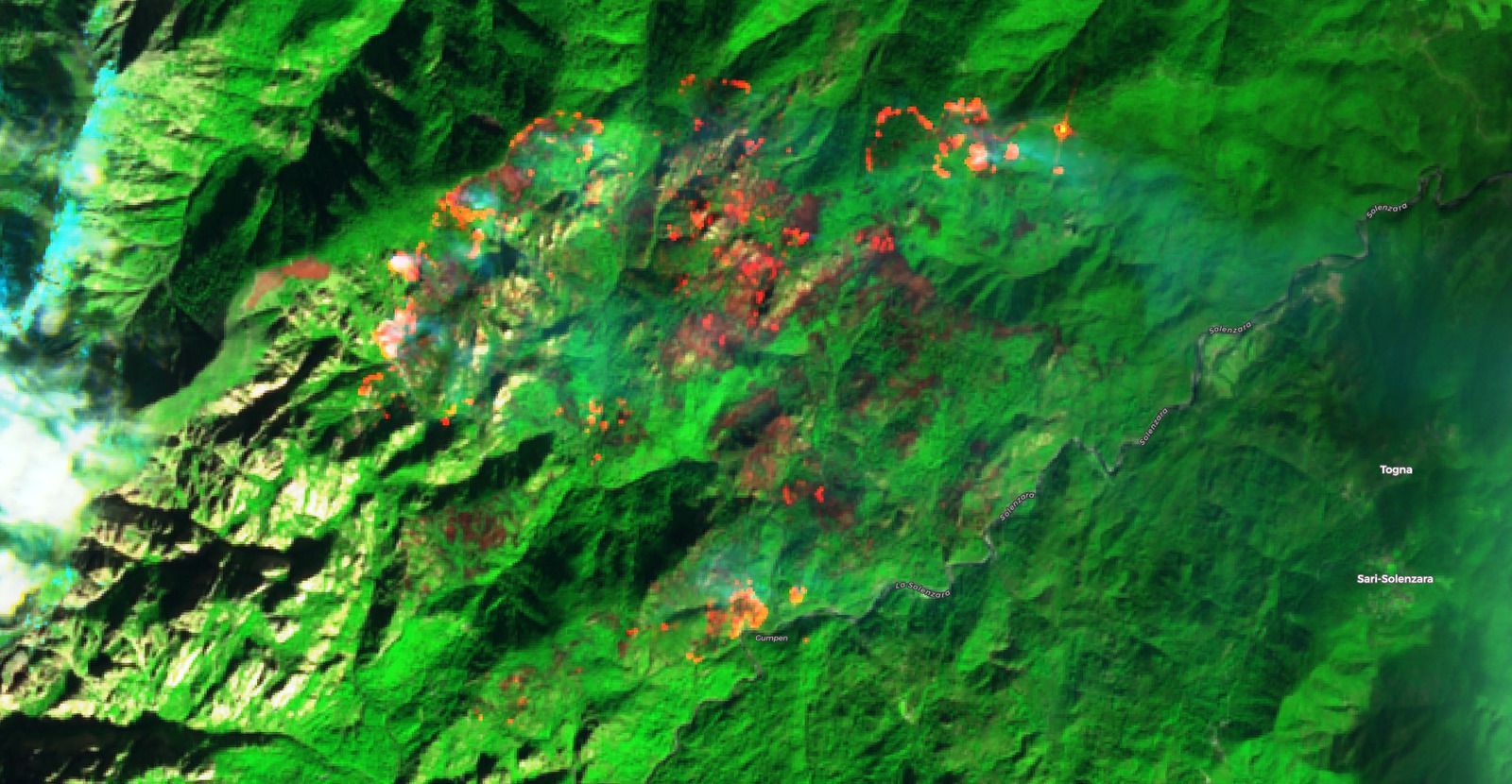 Tempête Ciara - Corse - Incendie - Sentinel-2 - Sari-Solenzara - Copernicus - satellite - fire - feux
