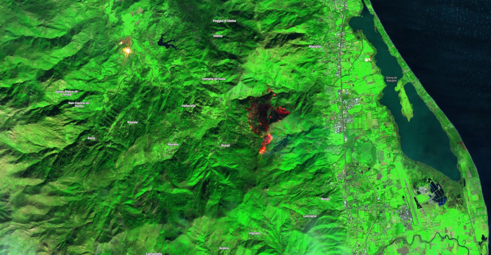Tempête Ciara - Corse - Incendie - Sentinel-2 - Olmeta di Tuda - Copernicus - satellite - fire - feux