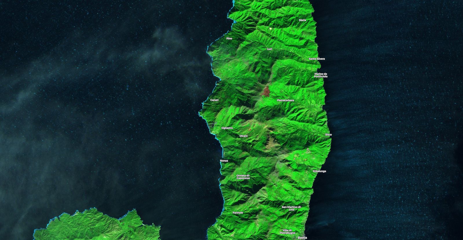 Tempête Ciara - Corse - Incendie - Cap Corse - Sentinel-2 - Pietracorbara - Copernicus - satellite - fire - feux