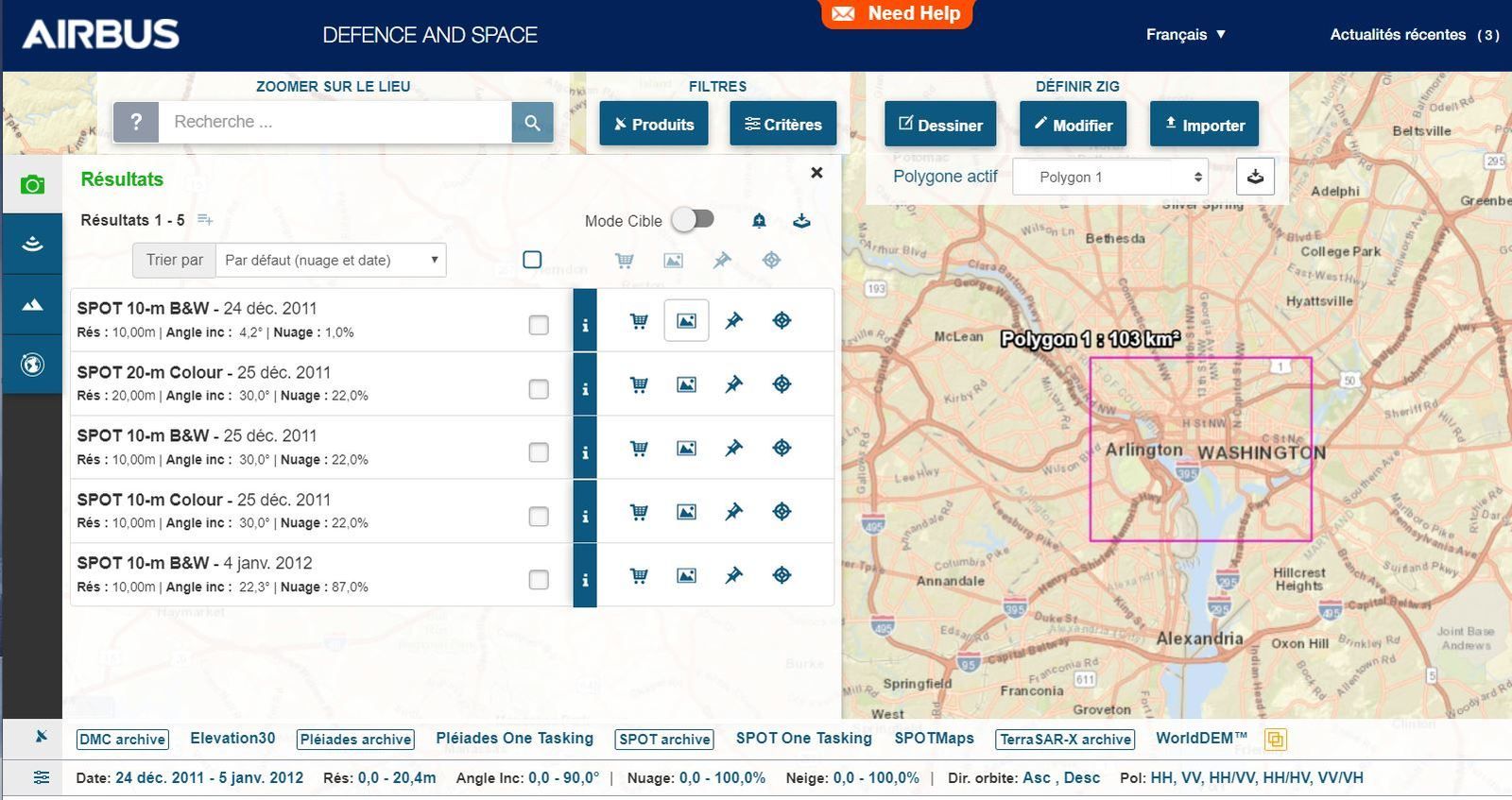 Airbus Defence and Space - Catalogue Geostore - Washington DC - janvier 2012 - SPOT 5 - Pléiades - Quiz image juin 2020 