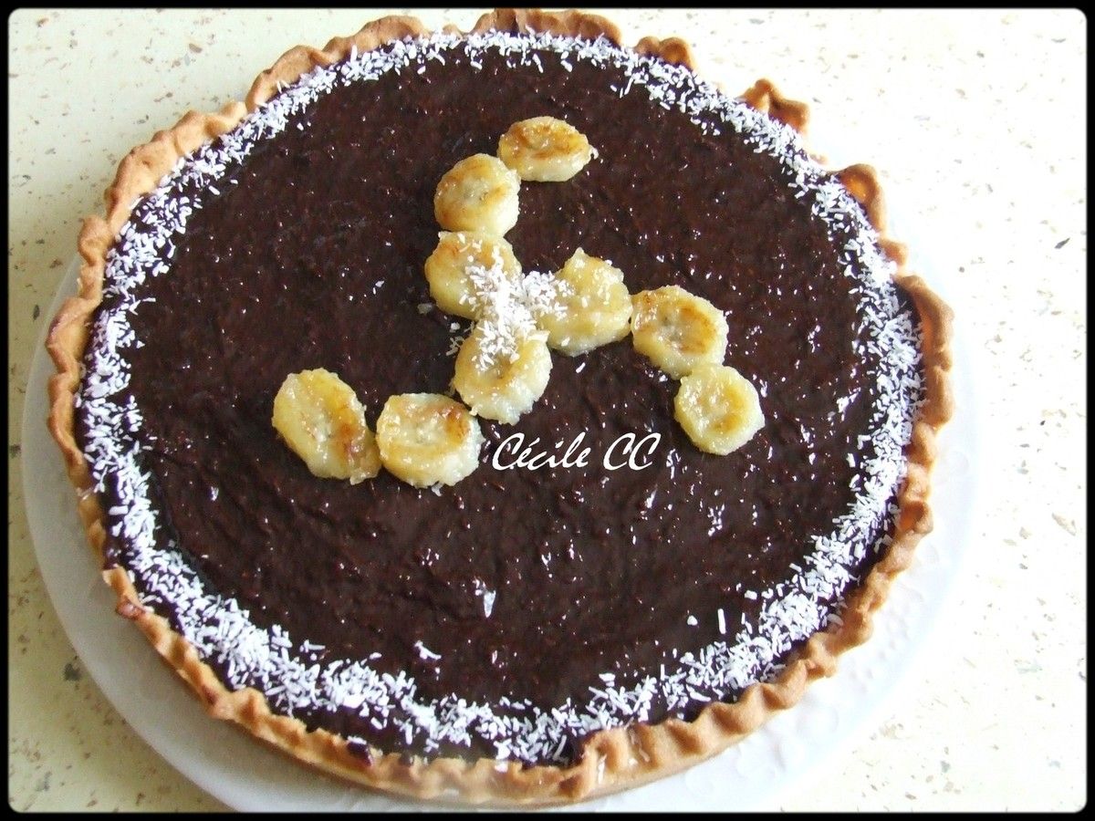 Tarte banane, chocolat, noix de coco