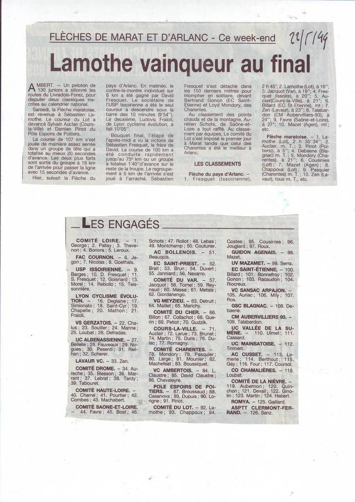 Flèche Maratoise et Flèche du Pays d'Arlanc 1999
