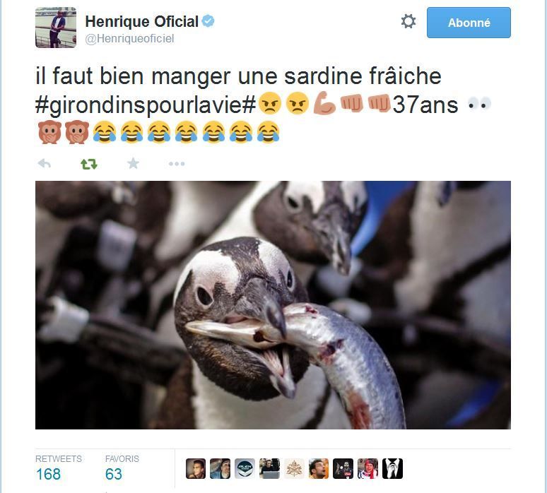 Tweet de Henrique, Samedi 11 Avril 2015.