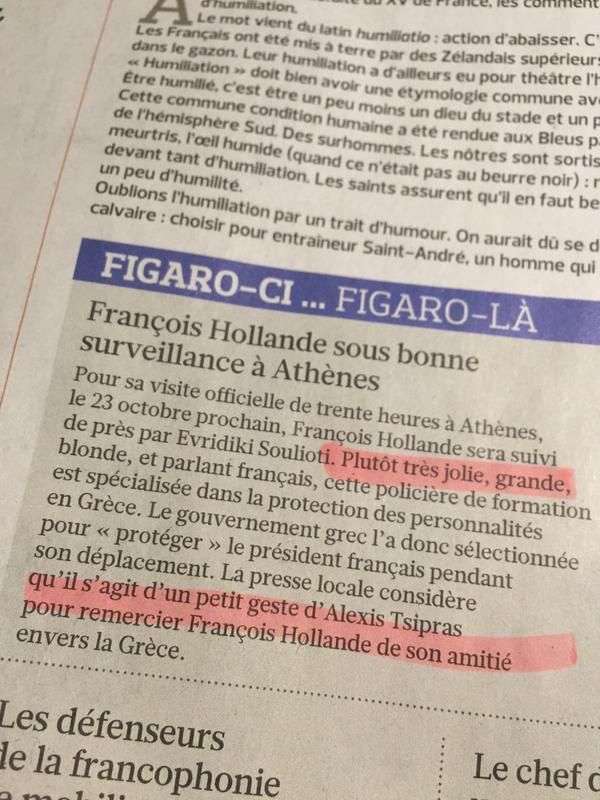 Le Figaro, Lundi 19 Octobre 2015. Tweet de Michel Grossiord.