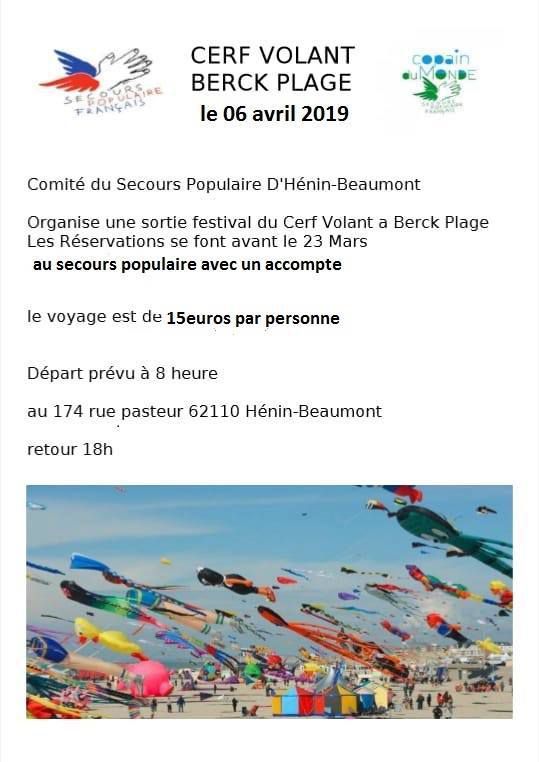 Une sortie au festival des cerf-volants de Berck organisée par le Secours Populaire d'Hénin-Beaumont le 6 avril