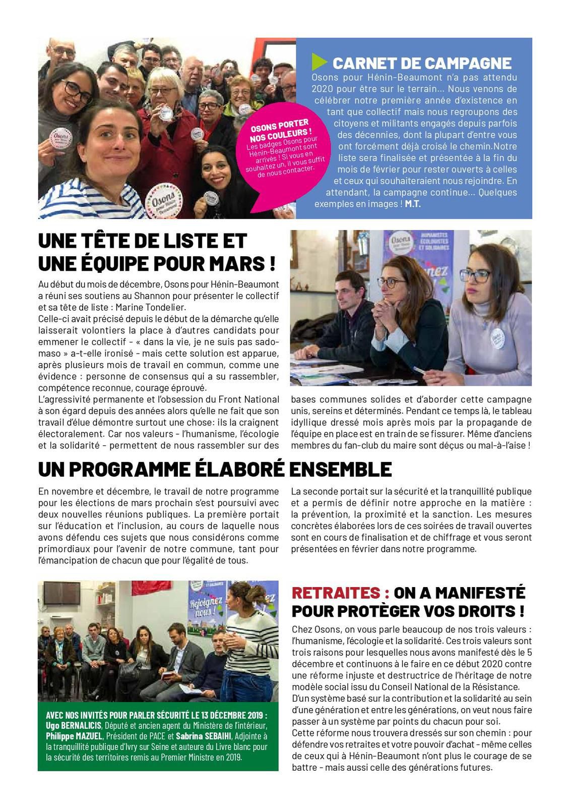 Le cinquième numéro de l'autre journal d'informations d'Osons pour Hénin-Beaumont 