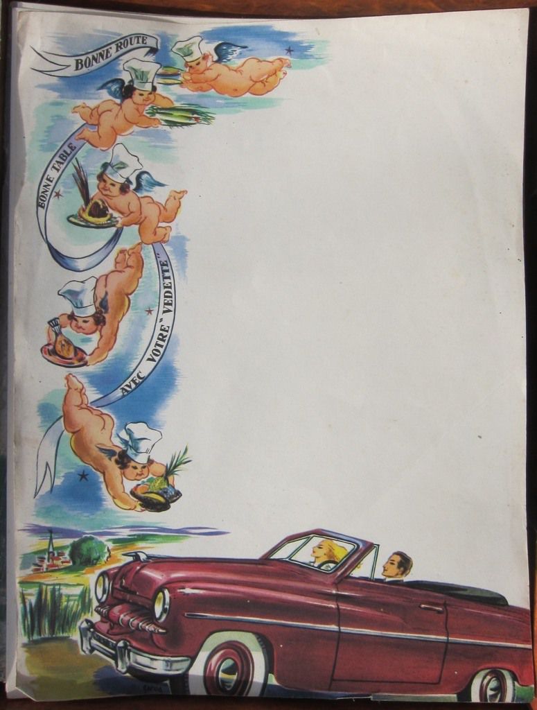 MENUS PUB FORD VEDETTE VINTAGE 1948 / VENDU