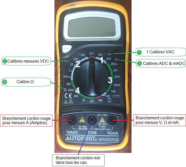 Mesures et vérifications électriques/Aide à l'utilisation du multimètre -  L'Injection BOSCH LE2-Jetronic