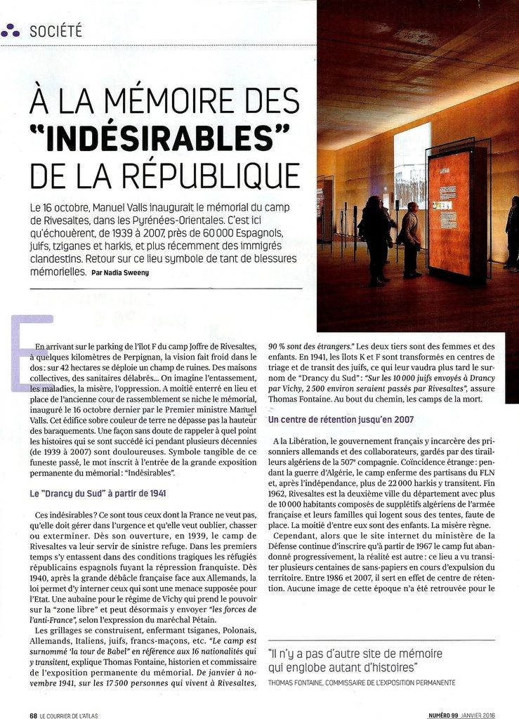 À la mémoire des &quot; indésirables &quot; de la république, par le  courrier de l’atlas