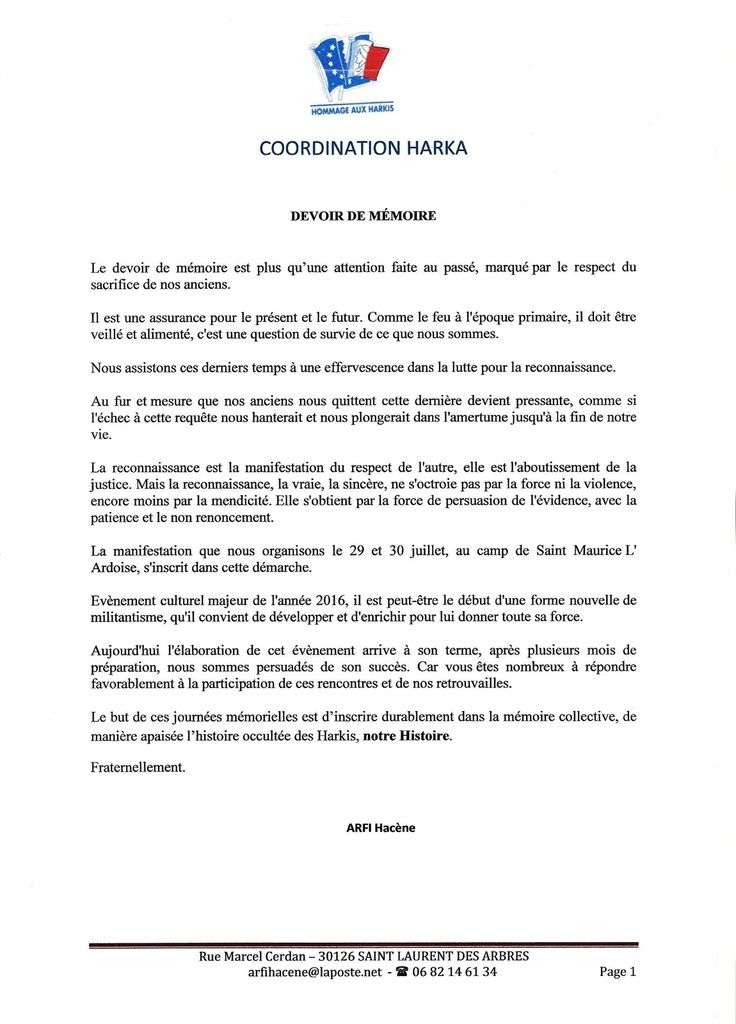 Communiqué:Harkis - On a tous une partie de nous-même traumatisée 