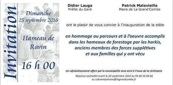25 septembre 2016 inauguration de la stèle du Hameau de Ravin à la Grand Combe (30).