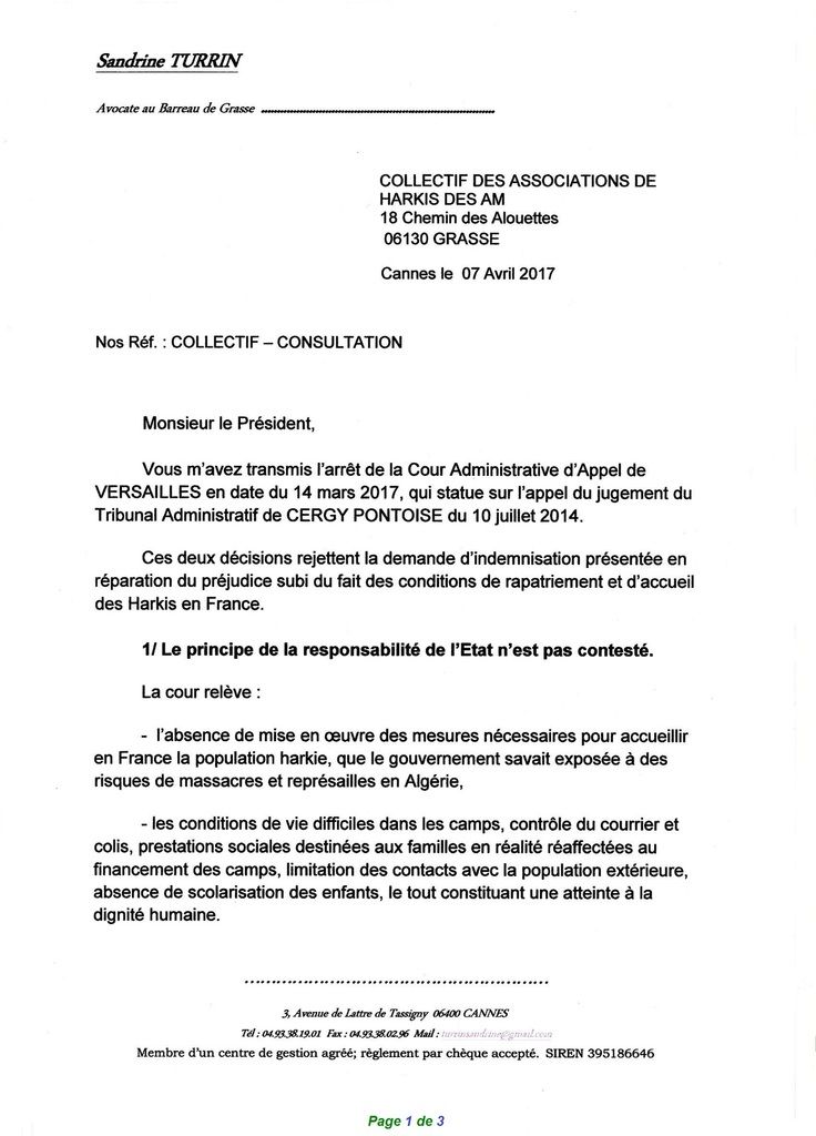 Harkis Alpes Maritimes Synthèse juridique de Maître Sandrine TURRIN Avocate au barreau de Grasse (06)