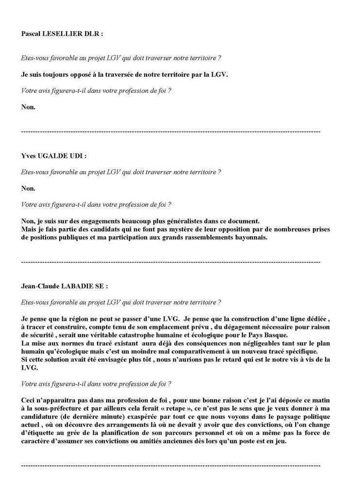 CADE : LGV, Les candidats/e aux législatives répondent