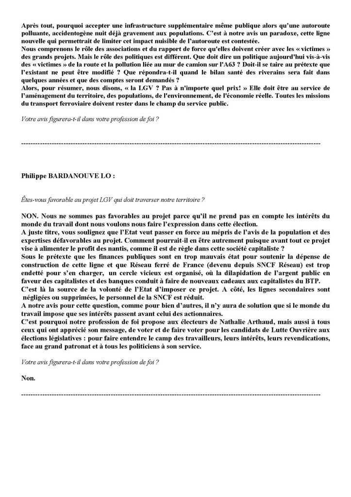 CADE : LGV, Les candidats/e aux législatives répondent