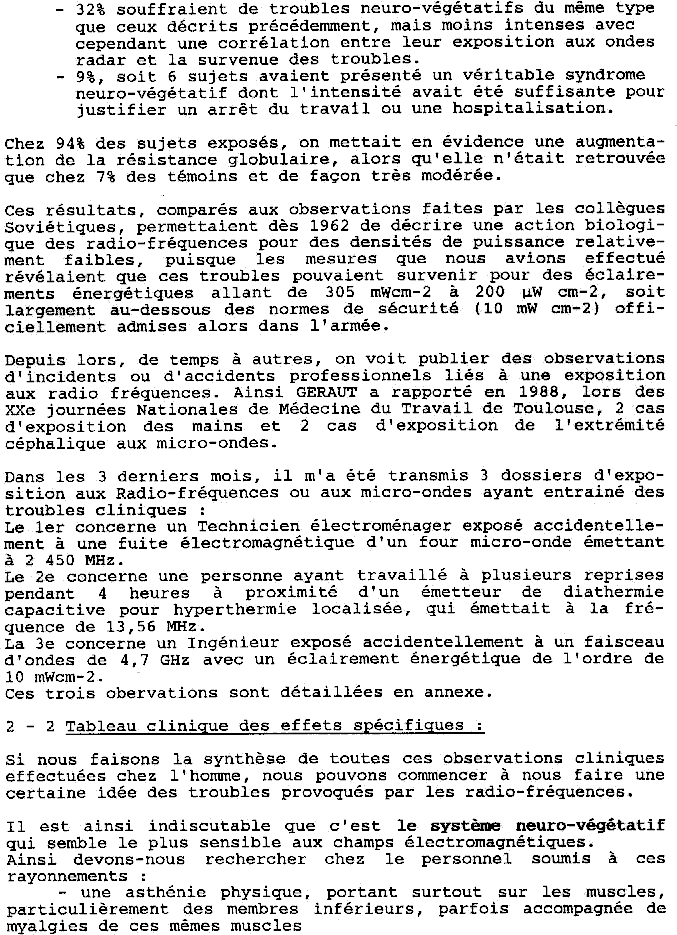 Résumé des premières études épidémiologiques sur les ondes électromagnétiques menées par le Pr L.Miro