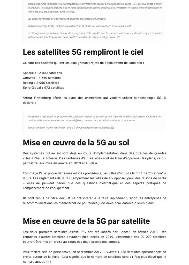 20.000 satellites pour le lancement de la 5G envoyant des faisceaux focalisés de rayonnement hyperfréquence intense au-dessus de toute la Terre