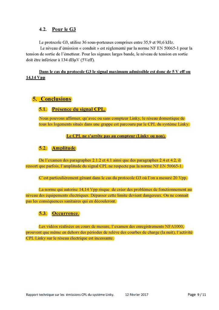 Rapport technique sur les émissions CPL du système Linky