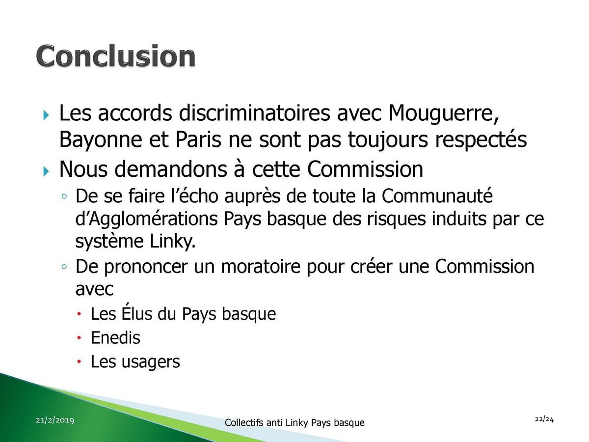 Présentation de notre opposition au linky aux élus/e de la Commission Transition écologique et énergétique de la Communauté d’Agglomération PB