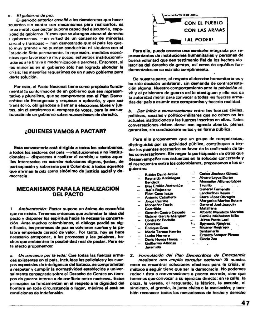 Documentos en la historia del M-19: Carta a la 42 Asamblea de las Naciones Unidas, Septiembre  28 de 1987