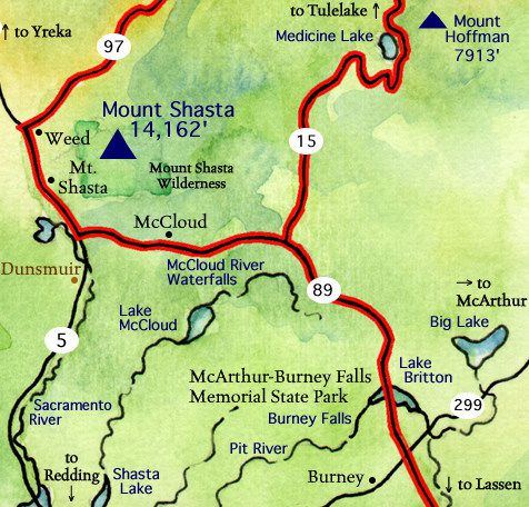 Burney et McCloud Falls carte