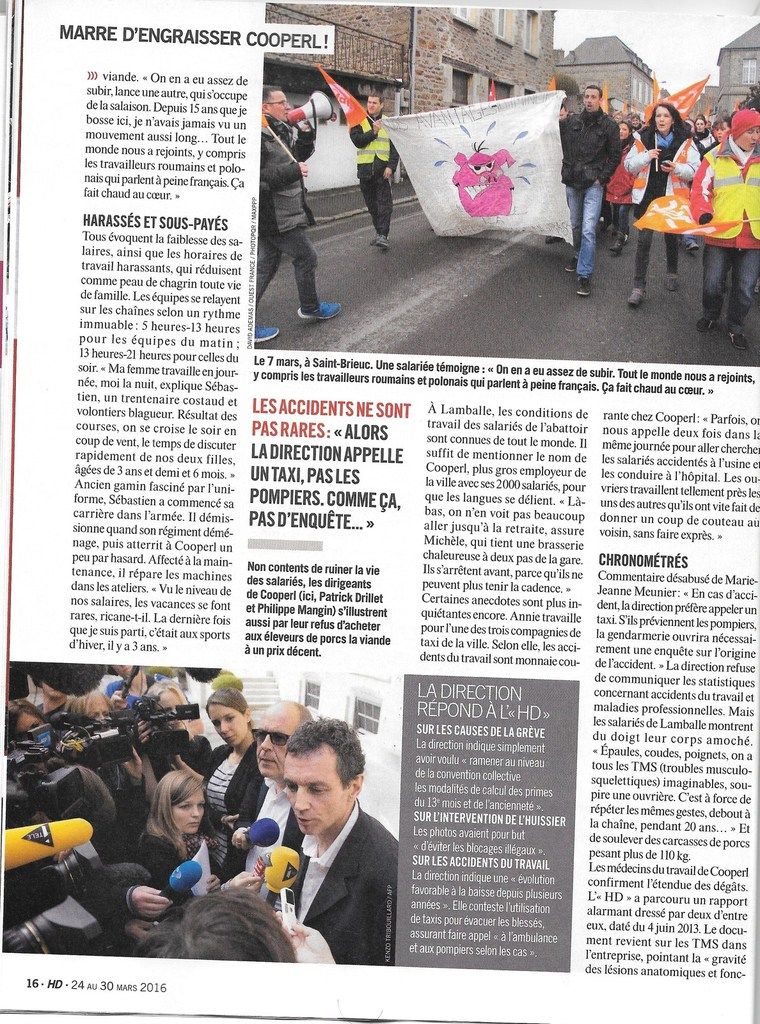 Humanité Dimanche: &quot;Marre de suer sang et eau pour engraisser la Cooperl! Ils ont décidé de parler&quot; Reportage à Lamballe