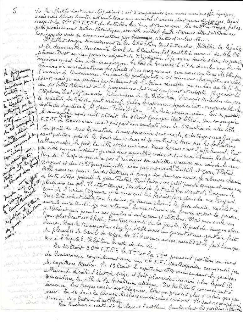 Contribution à l'histoire de la libération de Concarneau - par Alphonse Duot, ancien responsable du Front National de lutte pour la Libération et l'indépendance de la France, adjoint au commandement de la 7ème Compagnie F.T.P.F: un document exceptionnel des archives Pierre Le Rose