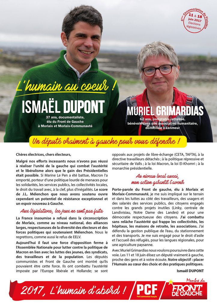 Législatives 11 et 18 juin 2017: Ismaël Dupont et Muriel Grimardias, L'Humain au coeur