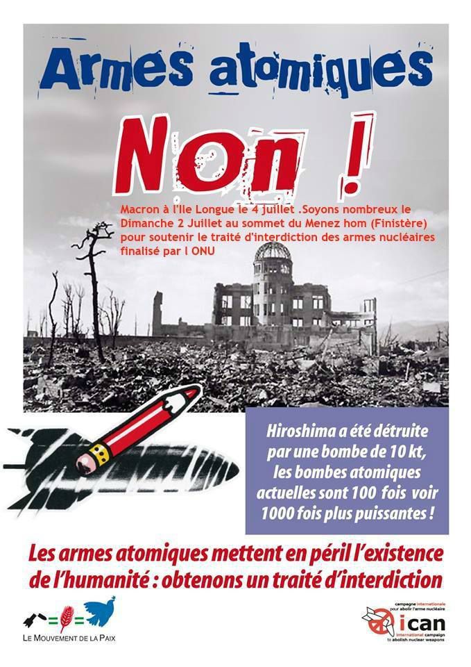 Rassemblement au sommet du Menez Hom le dimanche 2 juillet à 11h30 avant la venue de Macron et pendant la session de l'ONU sur le désarmement nucléaire