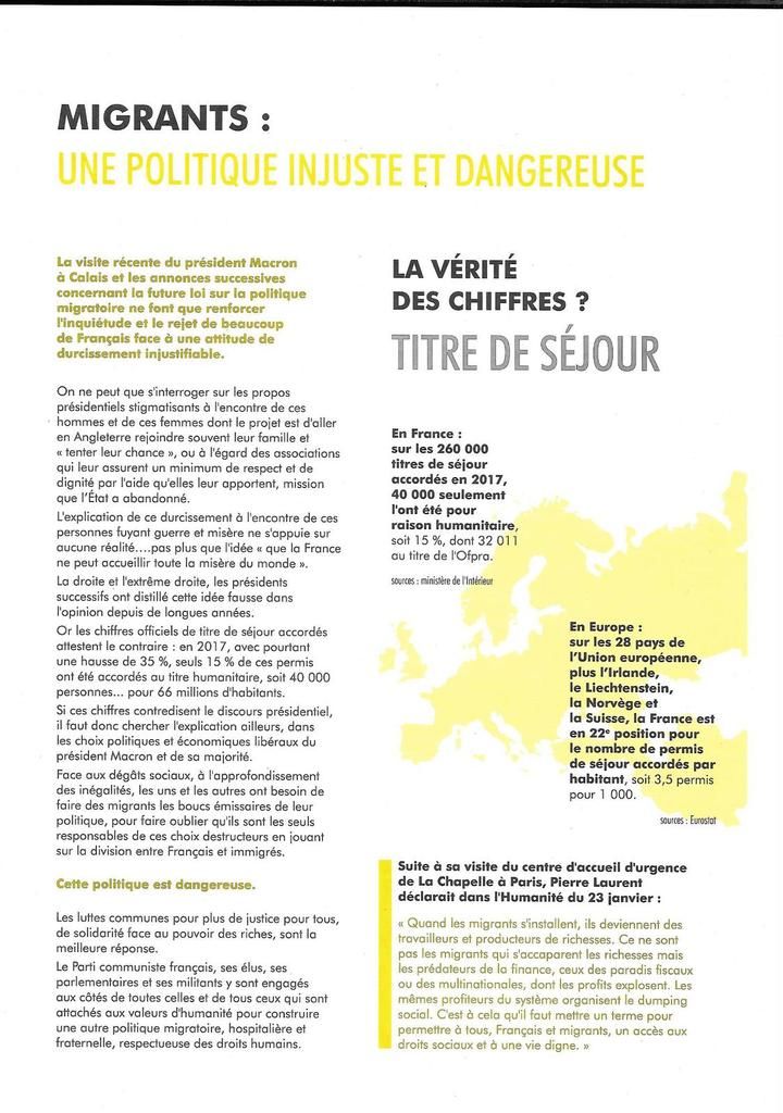 Migrants: une politique injuste et dangereuse (tract du PCF, février 2018)
