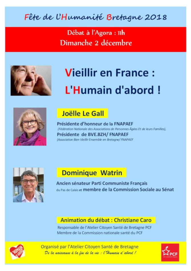 Vidéo du débat sur l'âgisme et la prise en compte des personnes âgées dans la société avec Joëlle Le Gall, Dominique Watrin, Christiane Caro - Atelier citoyen santé du PCF Bretagne, fête de l'Humanité Bretagne 2018
