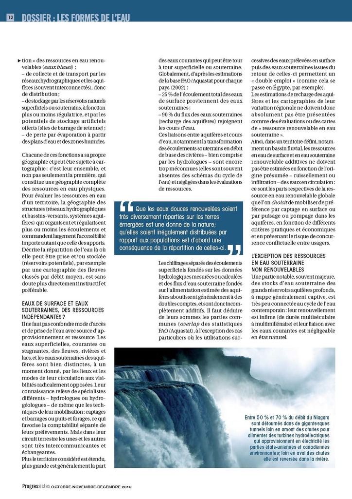 RESSOURCES EN EAU ET UTILISATIONS DANS LE MONDE, IDÉES REÇUES ET RÉALITÉS - Revue Progressistes